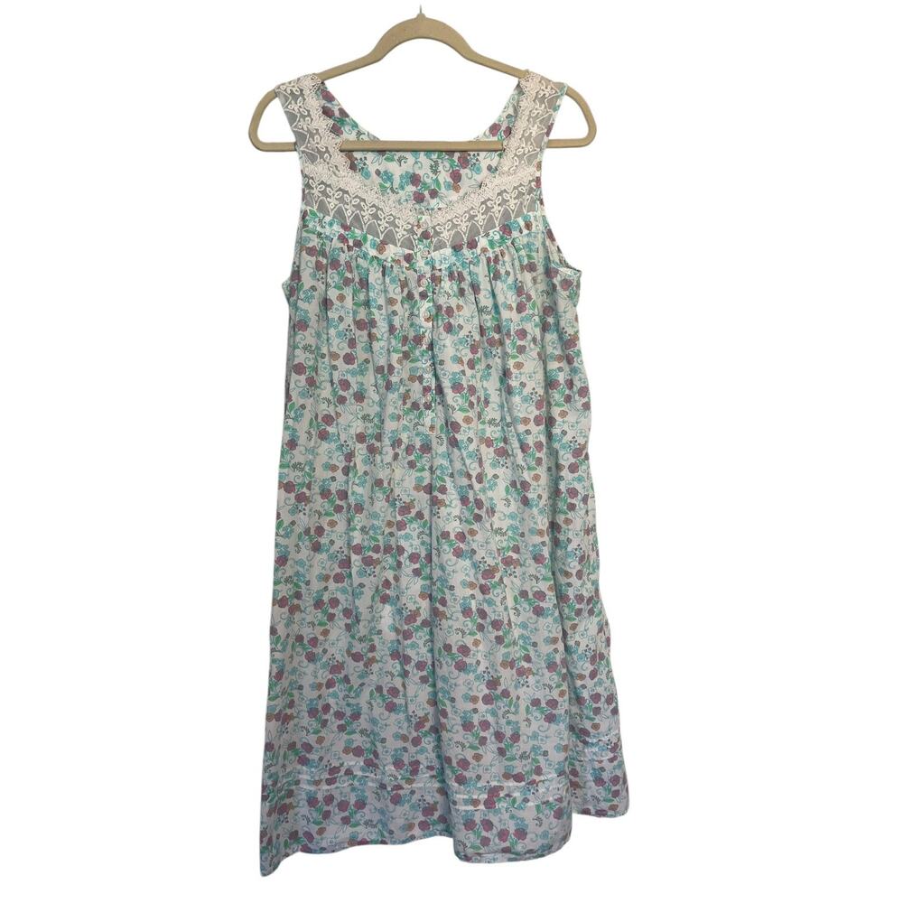 Kim Rogers Intimate L Floral Cotton Button Front Granny Nightgown Cottage Core